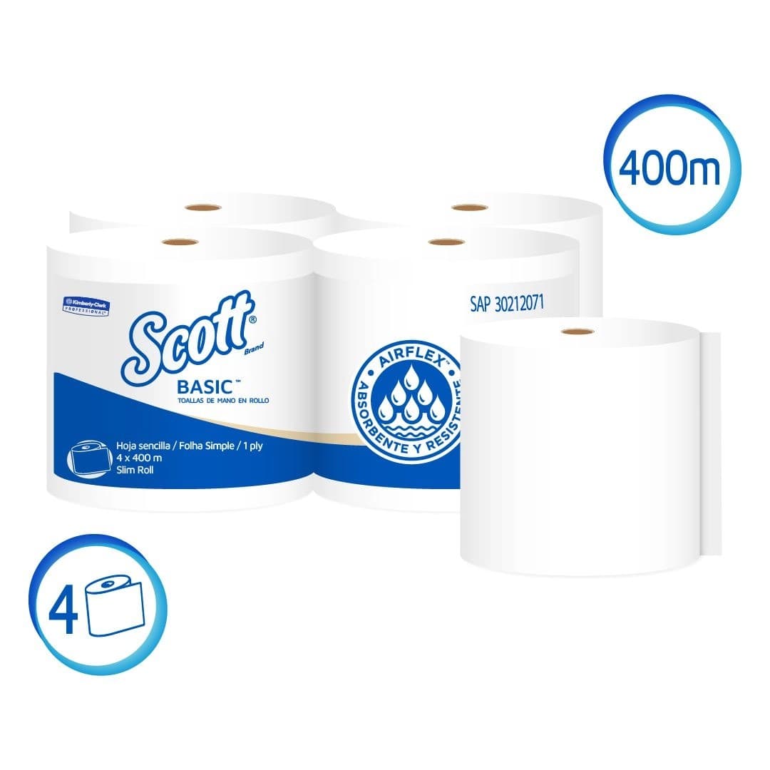 PAPEL TOALLA SCOTT BASIC AIRFLEX BLANCO PQTE 4 x 400 M